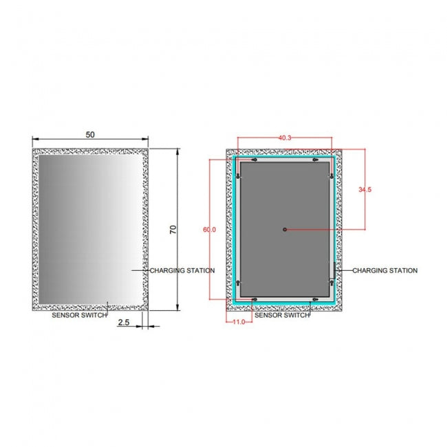 Kartell KVIT Manton 700 x 500 LED Mirror with Sensor Switch, Demister & Charging Socket