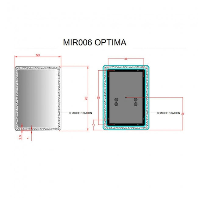 Kartell KVIT Optima 700 x 500 LED Mirror with Bluetooth Infrared, Sensor Switch, Demister & Charging Socket