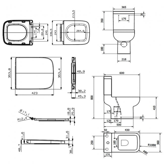 Kartell KVIT Options 600 Close Coupled Open Back WC Pan with Soft Cose Seat