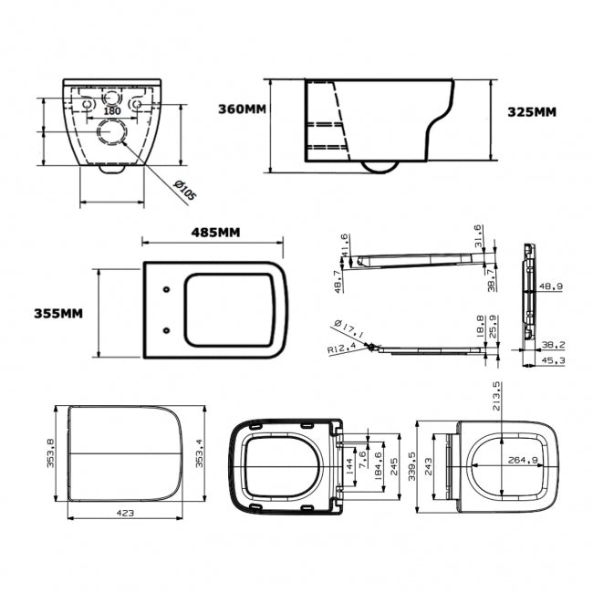 Kartell KVIT Options 600 Wall Hung WC Pan with Soft Close Seat