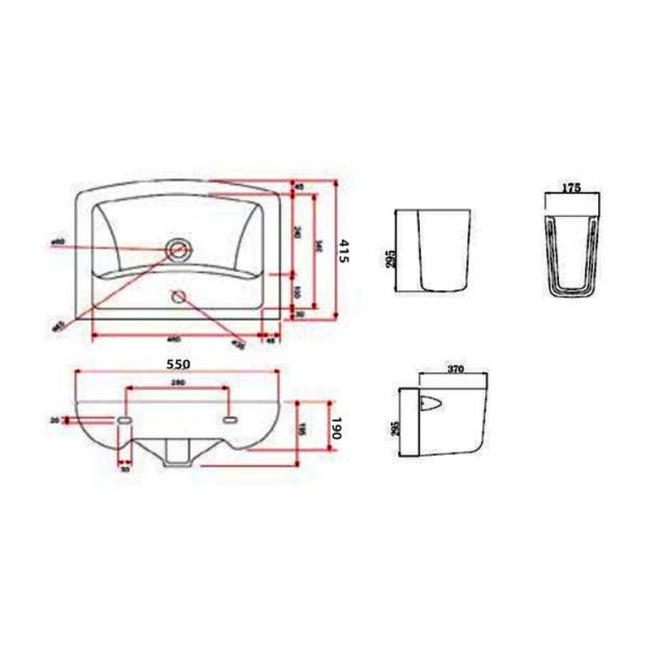 Kartell KVIT Pure 550mm 1 Tap Hole Basin with Semi Pedestal