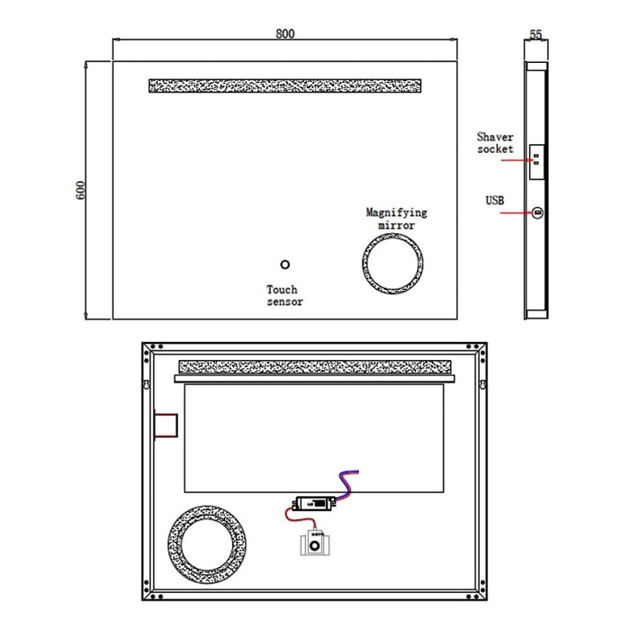 Kartell KVIT Sherston 700 x 500 Portrait Mirror with Halo Touch Sensor, 3 Tone Ambient Lighting, Dual Socket & Demister