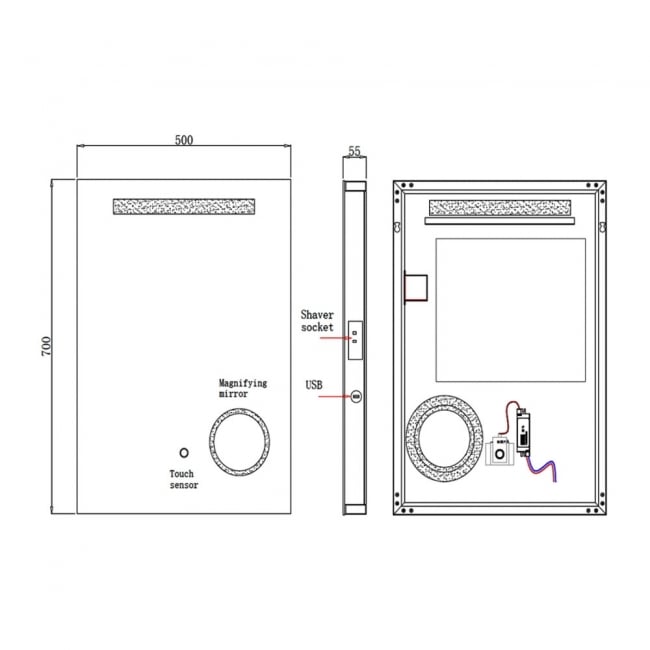 Kartell KVIT Sherston 700 x 500 Portrait Mirror with Halo Touch Sensor, 3 Tone Ambient Lighting, Dual Socket & Demister