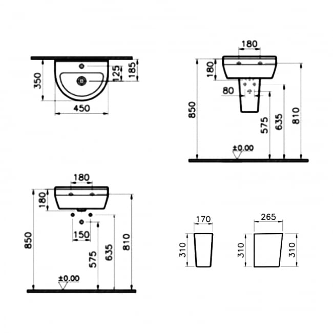 Kartell KVIT Eklipse Semi Pedestal for 450mm Compact Basin