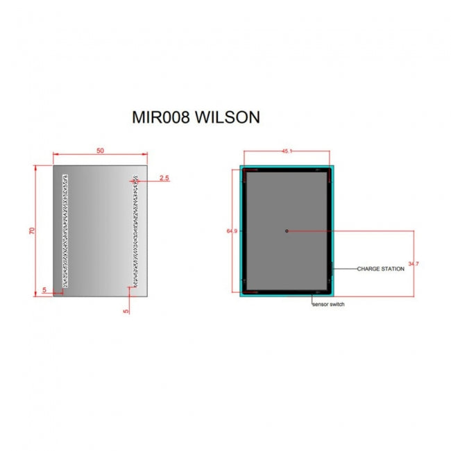 Kartell KVIT Wilson 700 x 500 LED Mirror with Sensor Switch, Demister & Charging Socket