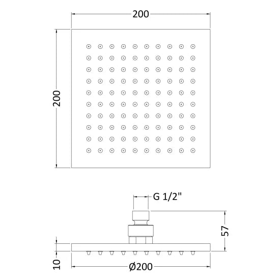 ROMA Square ABS Fixed Shower Head 200mm x 200mm