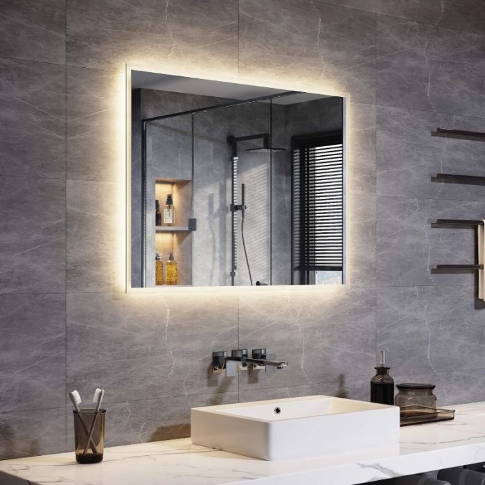 Linea 800 x 600mm Backlit Illuminated Bathroom Mirrors with Shaver Socket