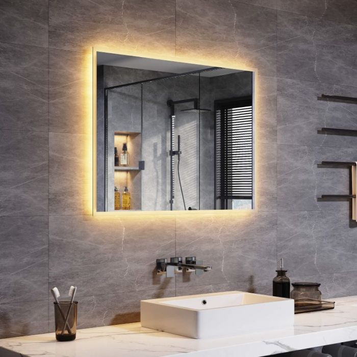 Linea 800 x 600mm Backlit Illuminated Bathroom Mirrors with Shaver Socket