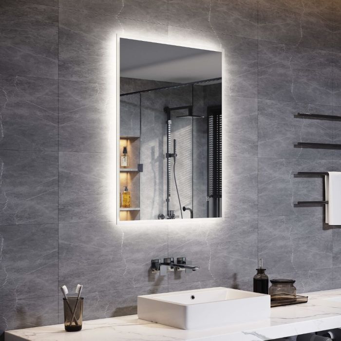 Linea 800 x 600mm Backlit Illuminated Bathroom Mirrors with Shaver Socket