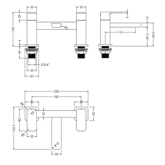 ROMA Windon Matt Black Deck Mounted Bath Filler