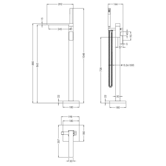 ROMA Windon Matt Black Freestanding Bath Shower Mixer