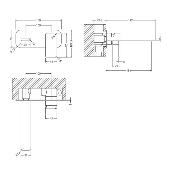 ROMA Windon Brushed Bronze Wall Mounted 2 Tap Hole Basin Mixer With Plate