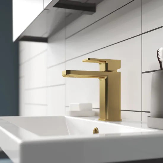 ROMA Windon Brushed Brass Mono Basin Mixer With Push Button Waste