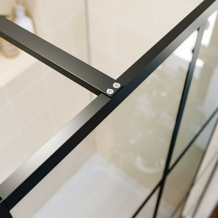 Linea Grid 900mm Walk-In Shower Panel 8mm Black Grid Glass - Matt Black