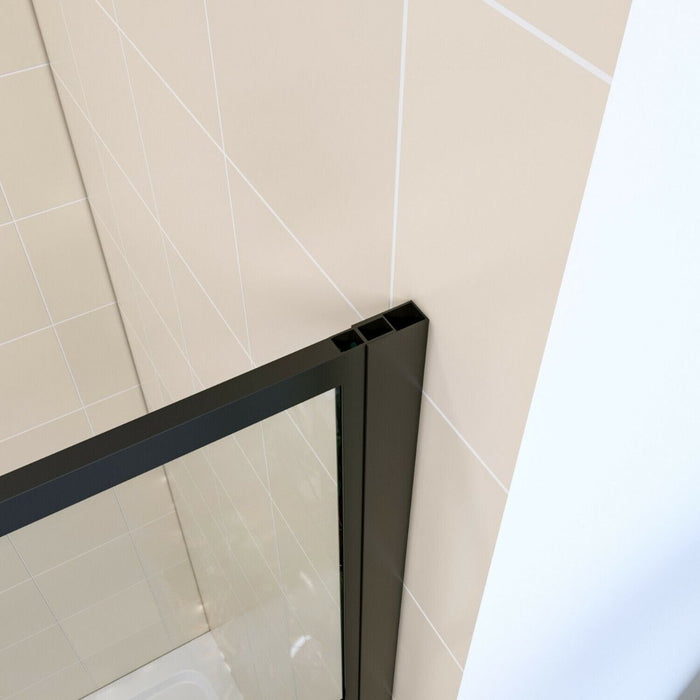 Linea Grid 900mm Walk-In Shower Panel 8mm Black Grid Glass - Matt Black