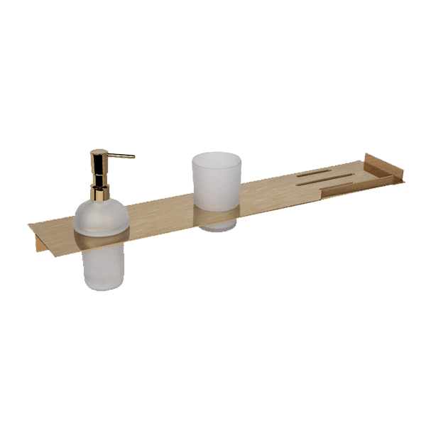 Banyetti Primo Shelf with Soap Dispenser & Toothbrush Holder - Brushed Brass