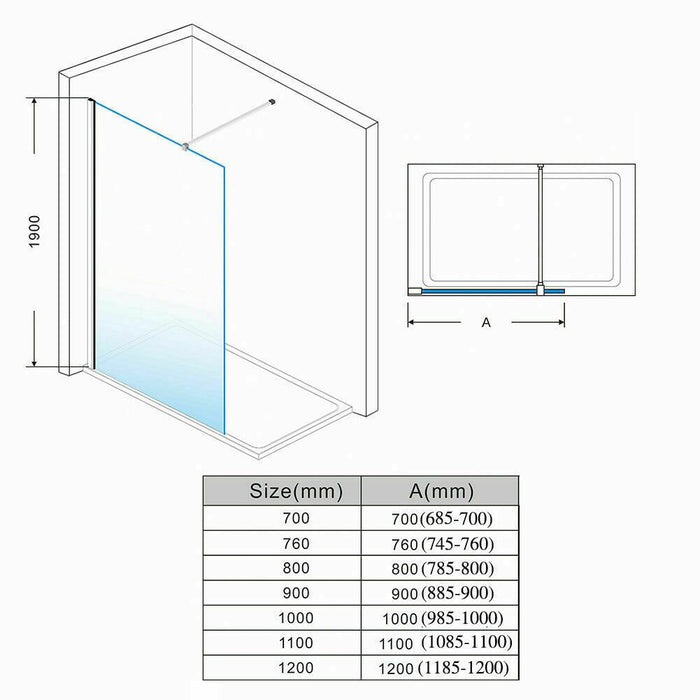 Linea Frosted 700mm Walk-In Shower Panel 8mm Frosted Glass - Matt Black