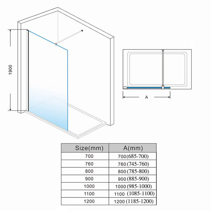 Linea Noir 1000mm Walk-In Shower Panel 8mm Clear Glass - Matt Black