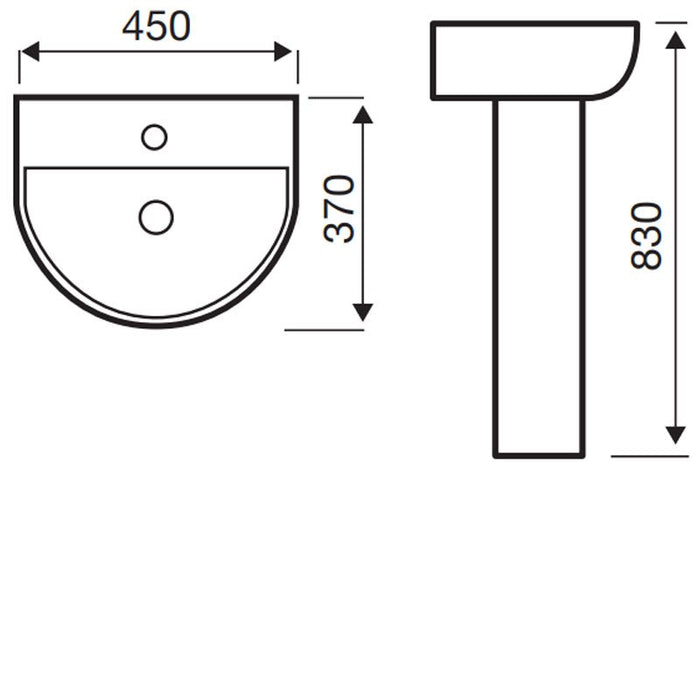 Kartell KVIT Kameo 450mm 1 Tap Hole Basin & Full Pedestal