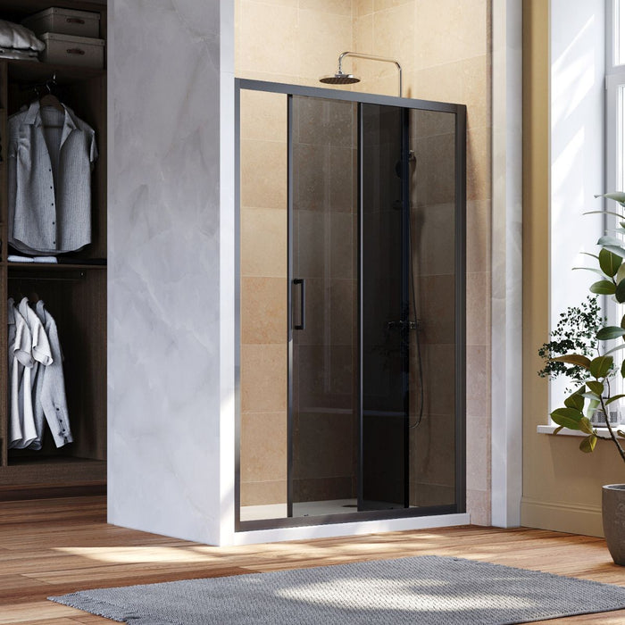 Linea Noir 1000 Sliding Shower Door 8mm Smoked Glass  - Matt Black