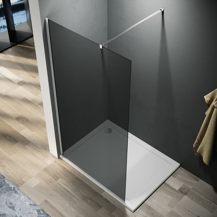 Linea Smoke 900mm Walk-In Shower Panel 8mm Smoked Glass - Chrome