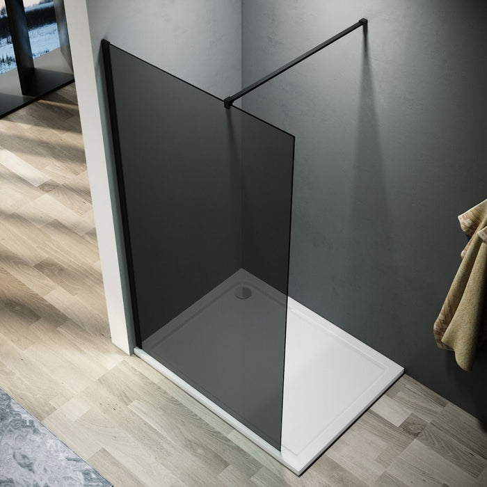 Linea Smoke 900mm Walk-In Shower Panel 8mm Smoked Glass - Matt Black