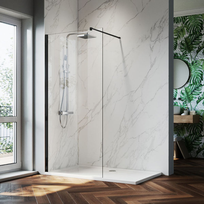 Linea Noir 1000mm Walk-In Shower Panel 8mm Clear Glass - Matt Black