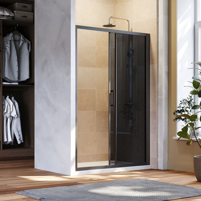 Linea Noir 1000 Sliding Shower Door 8mm Smoked Glass  - Matt Black