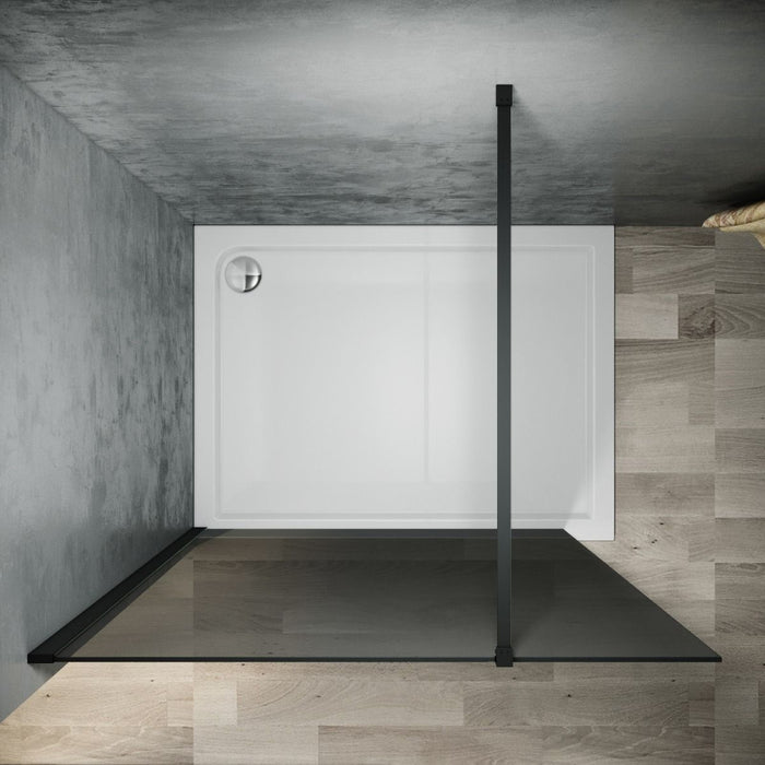 Linea Smoke 700mm Walk-In Shower Panel 8mm Smoked Glass - Matt Black