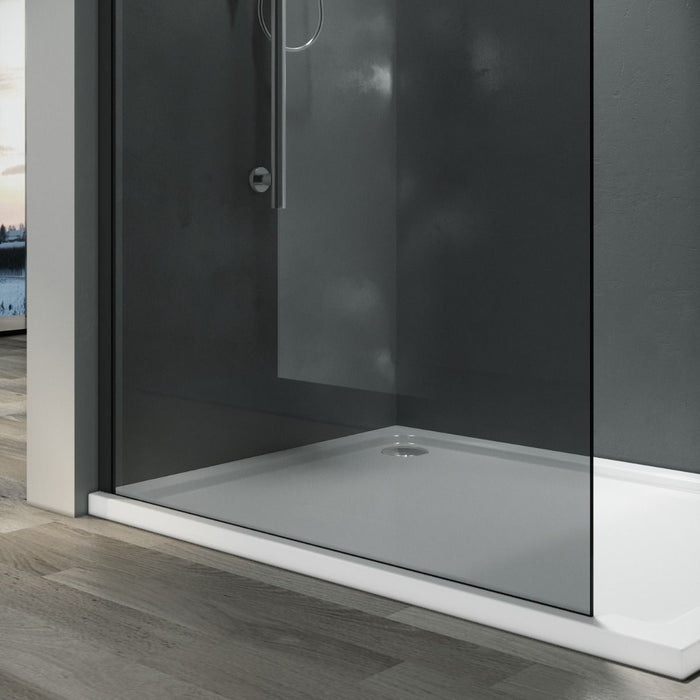 Linea Smoke 760mm Walk-In Shower Panel 8mm Smoked Glass - Matt Black