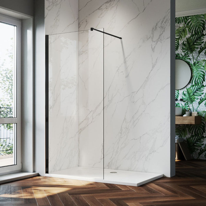 Linea Noir 1200mm Walk-In Shower Panel 8mm Clear Glass - Matt Black