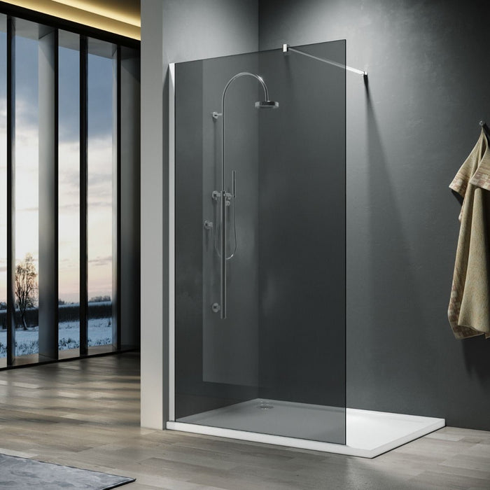 Linea Smoke 900mm Walk-In Shower Panel 8mm Smoked Glass - Chrome