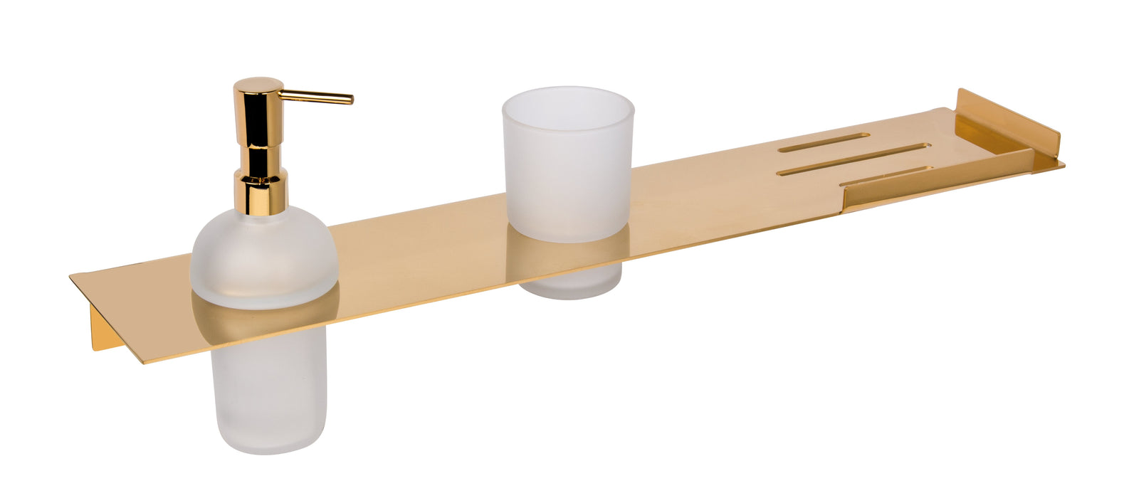 Banyetti Primo Shelf with Soap Dispenser & Toothbrush Holder - Polished Gold