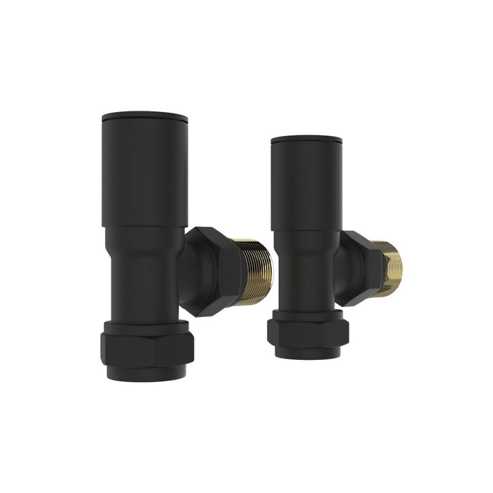 SENA Noir Angled Round Black Radiator Valves - Matt Black