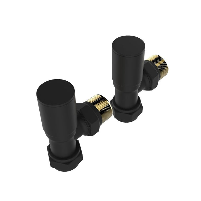 SENA Noir Angled Round Black Radiator Valves - Matt Black