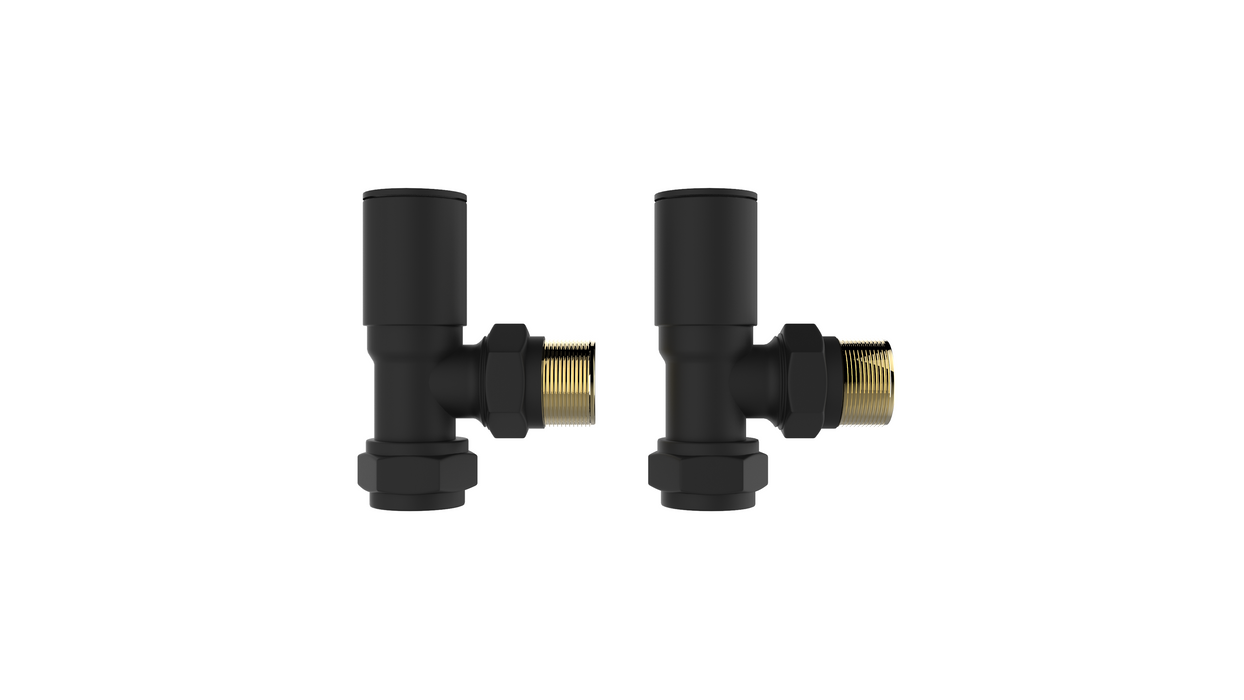 SENA Noir Angled Round Black Radiator Valves - Matt Black