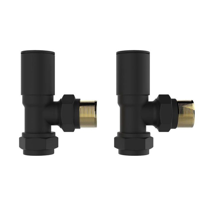 SENA Noir Angled Round Black Radiator Valves - Matt Black